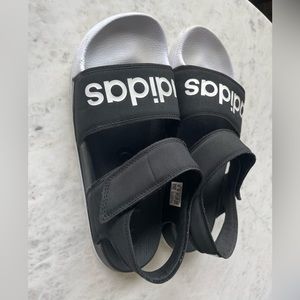 ADIDAS Adilette Size 9 White / Black Logo Adjustable Slide Women’s Sandals